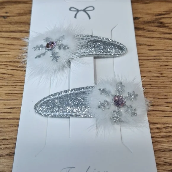 Silver Glitter Hair Clips with Snowflake Design - Picture 1 of 5